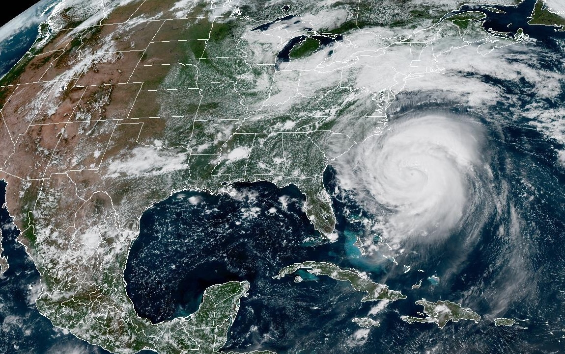 NOAA satellite view of a hurricane over the continental United States